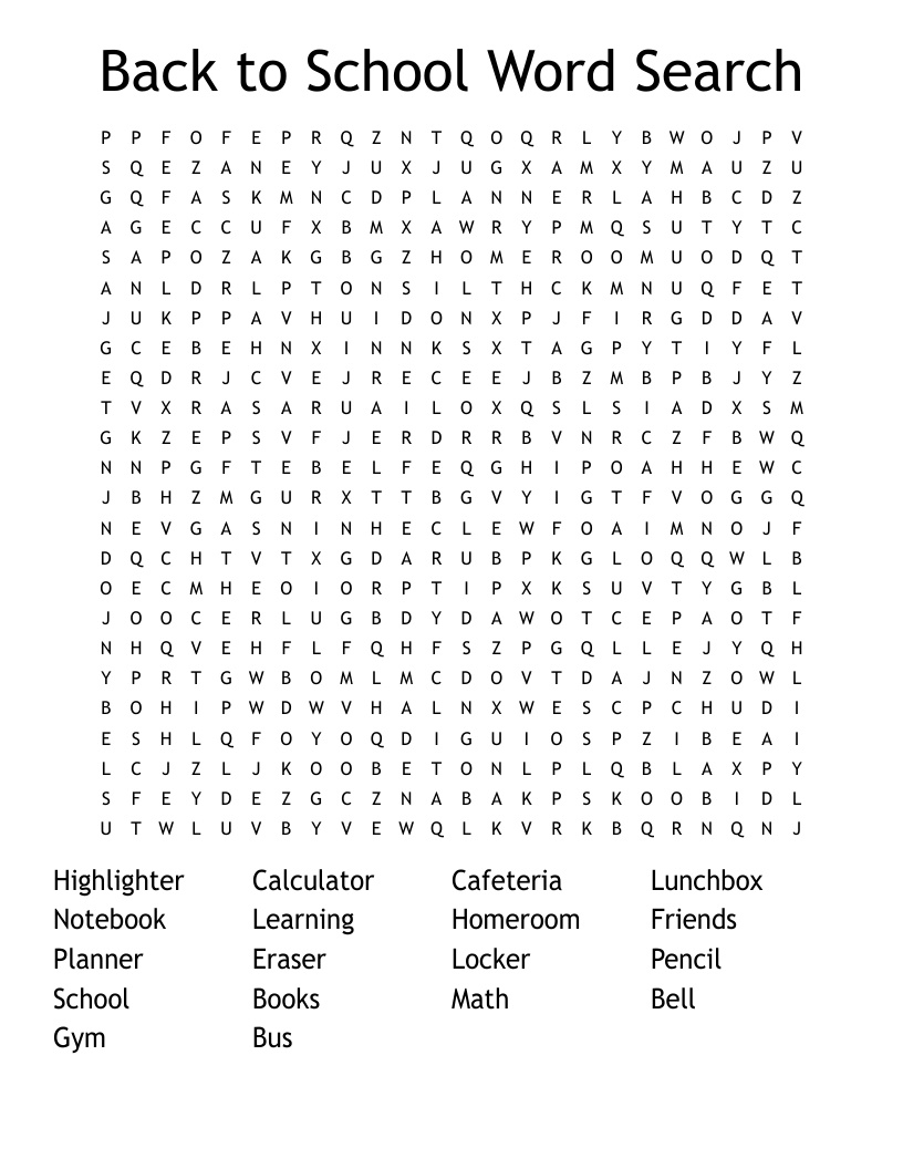 Back to School Word Search