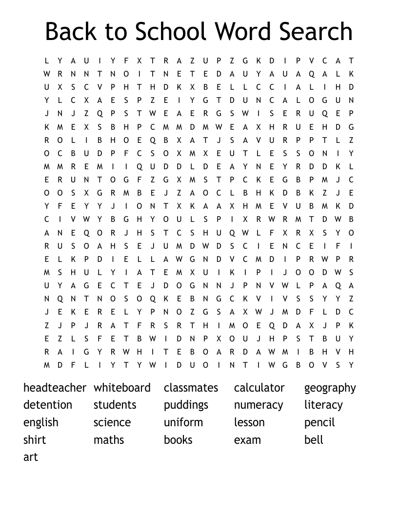 Back to School Word Search 