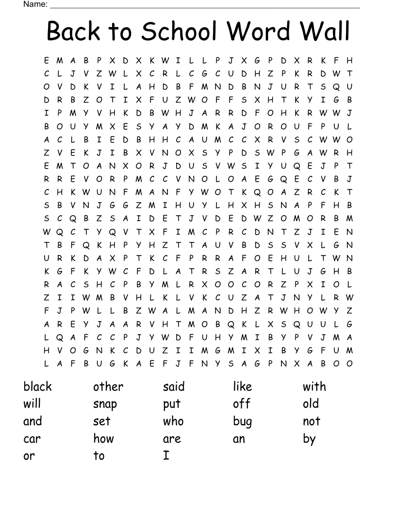Back to School Word Wall Word Search