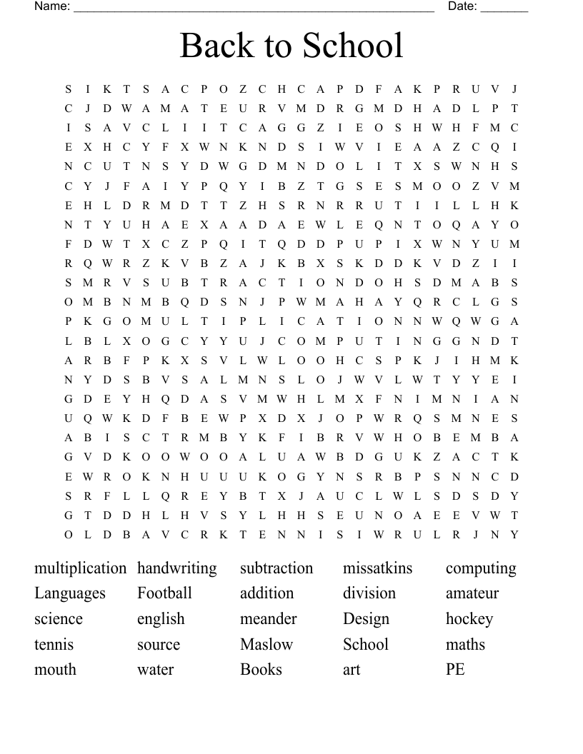 Back to School  Word Search