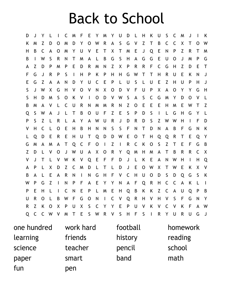 Back to School  Word Search