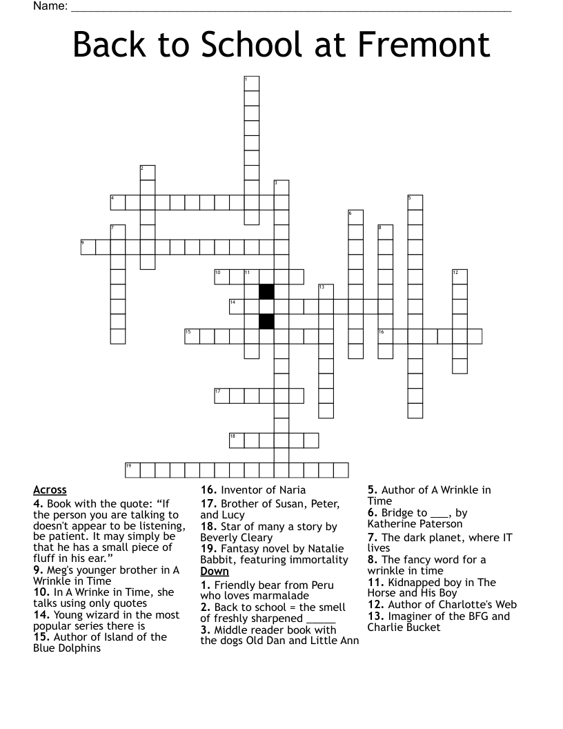 Back to School at Fremont Crossword