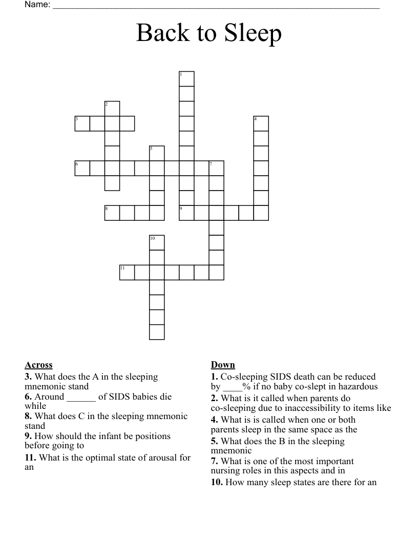 Back to Sleep Crossword