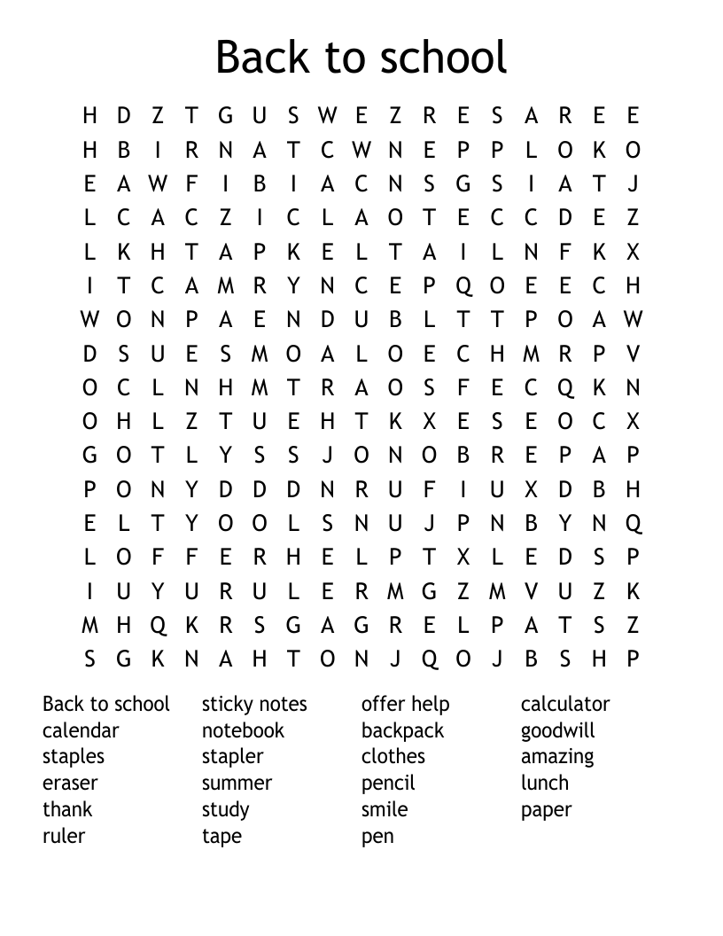 Back to school Word Search