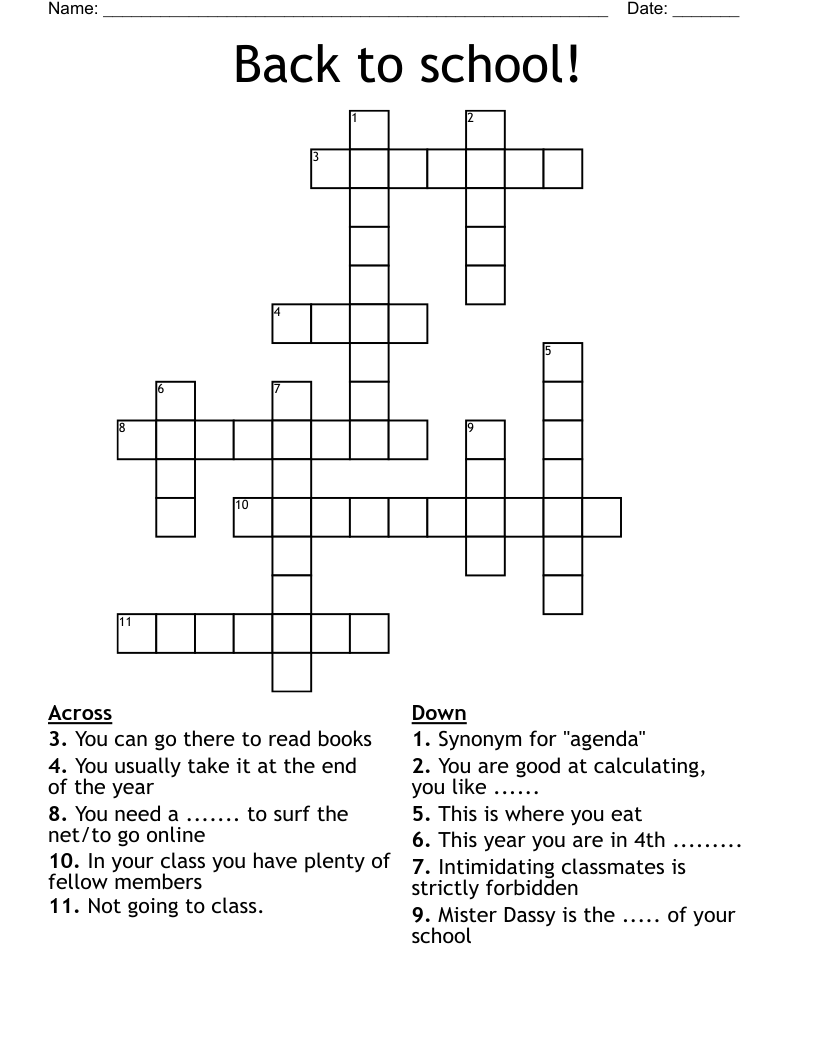 Back to school! Crossword