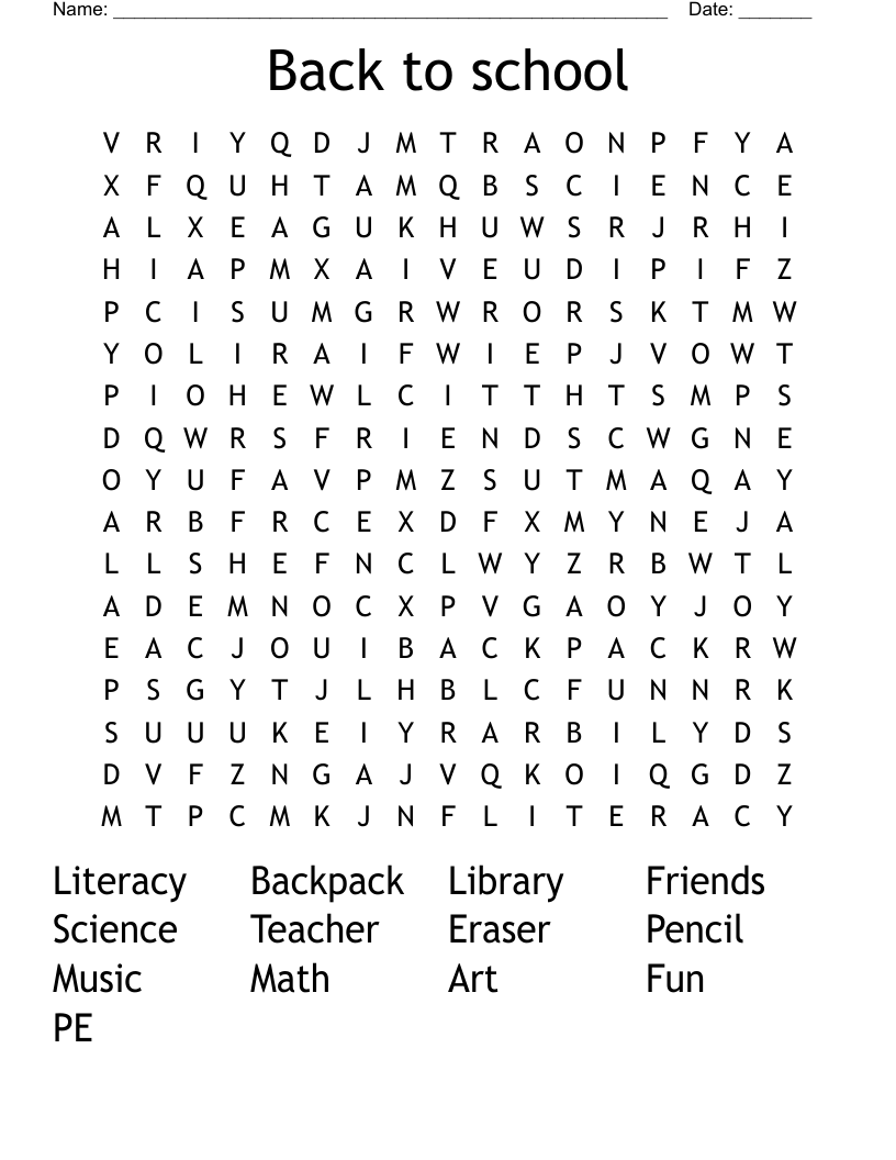 Back to school Word Search