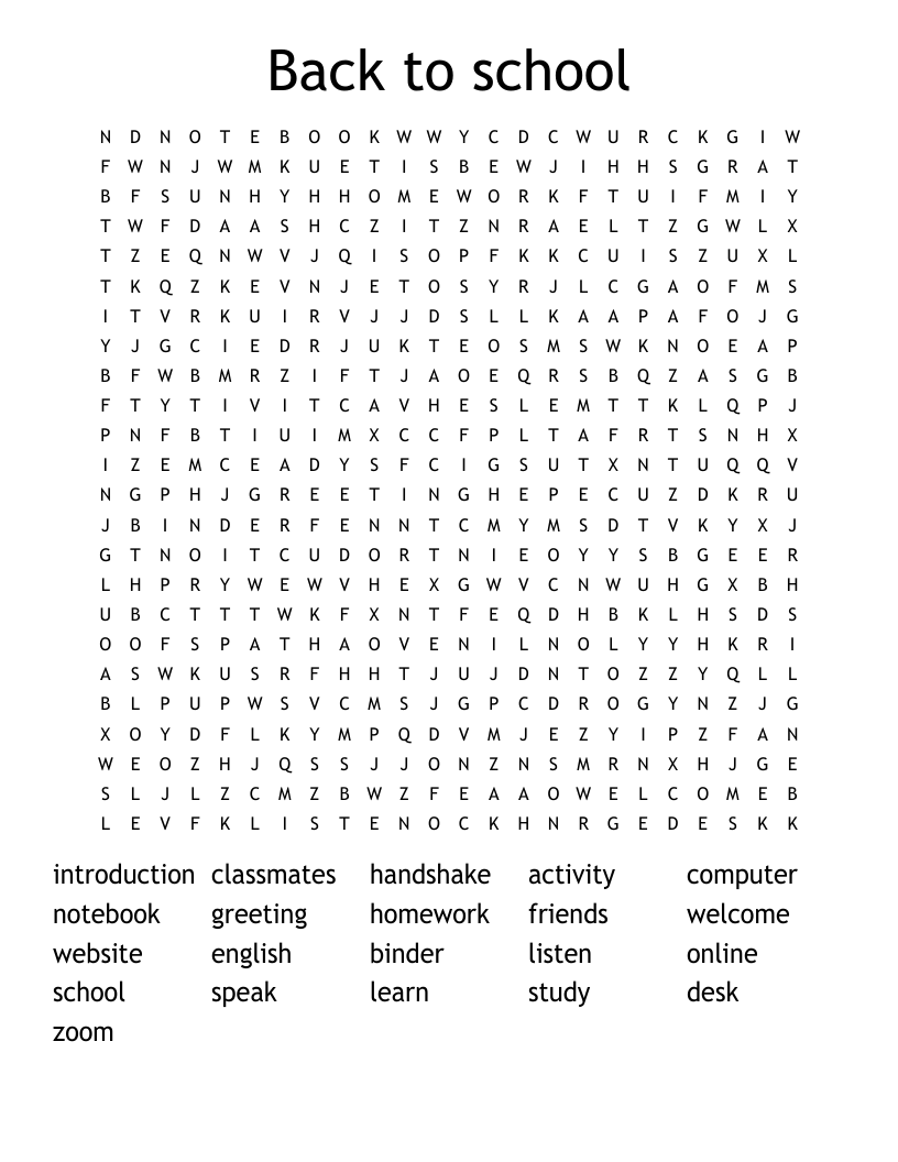Back to school Word Search