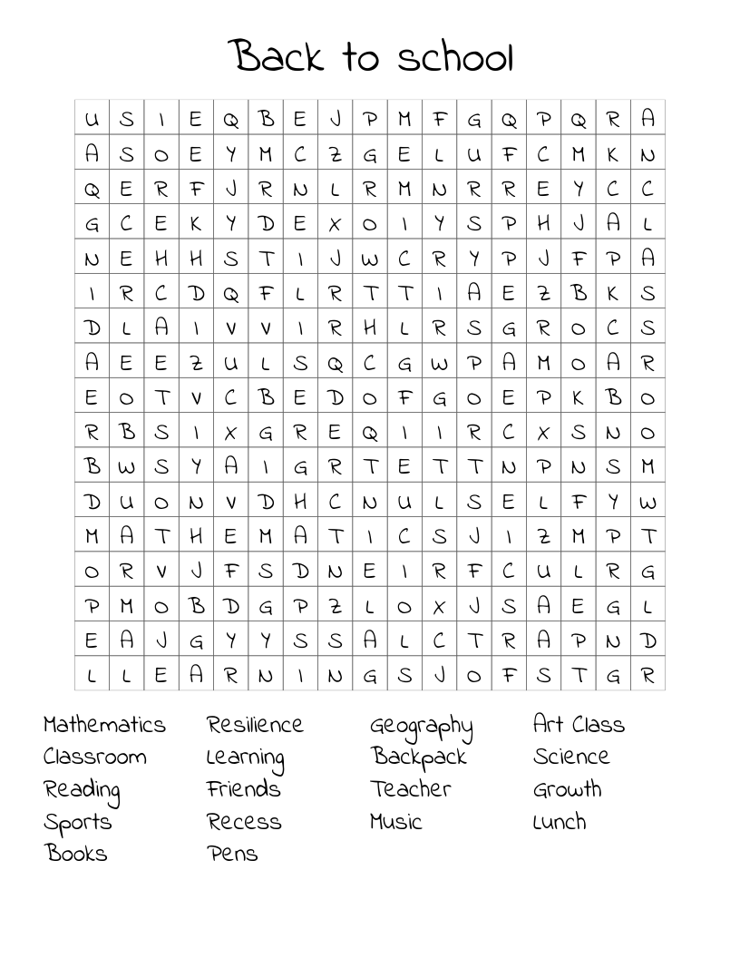 Back to school Word Search