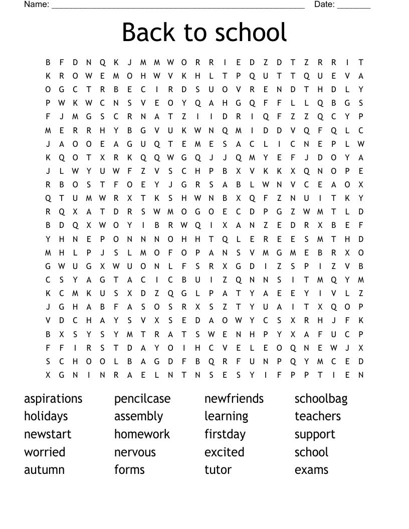 Back to school Word Search