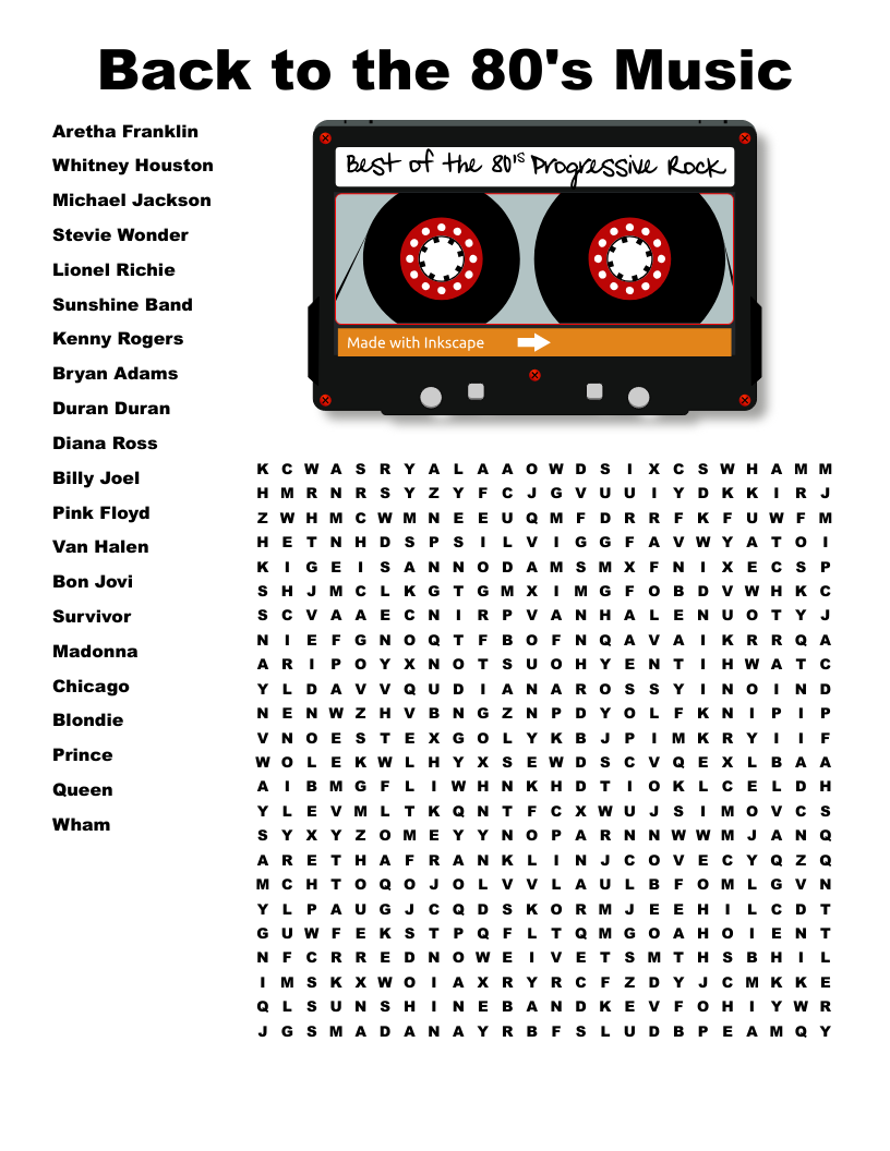 Back to the 80's Music Word Search