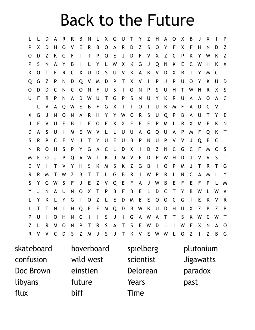 Back to the Future Word Search