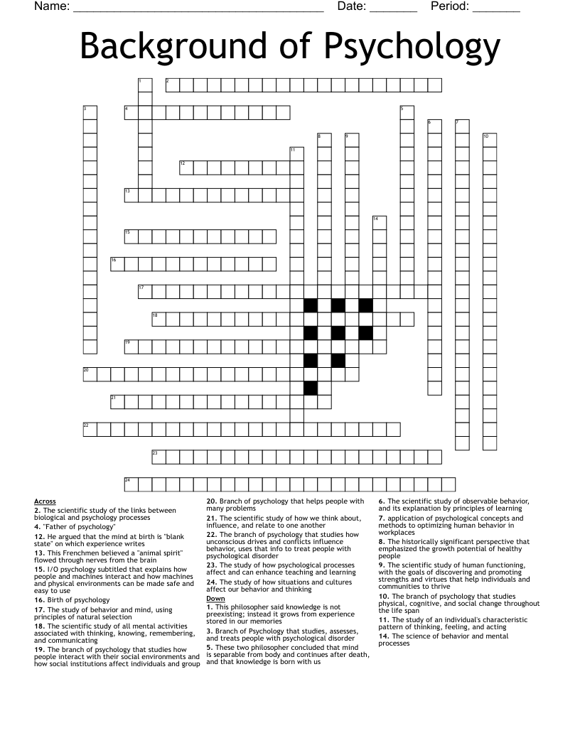 Background of Psychology Crossword