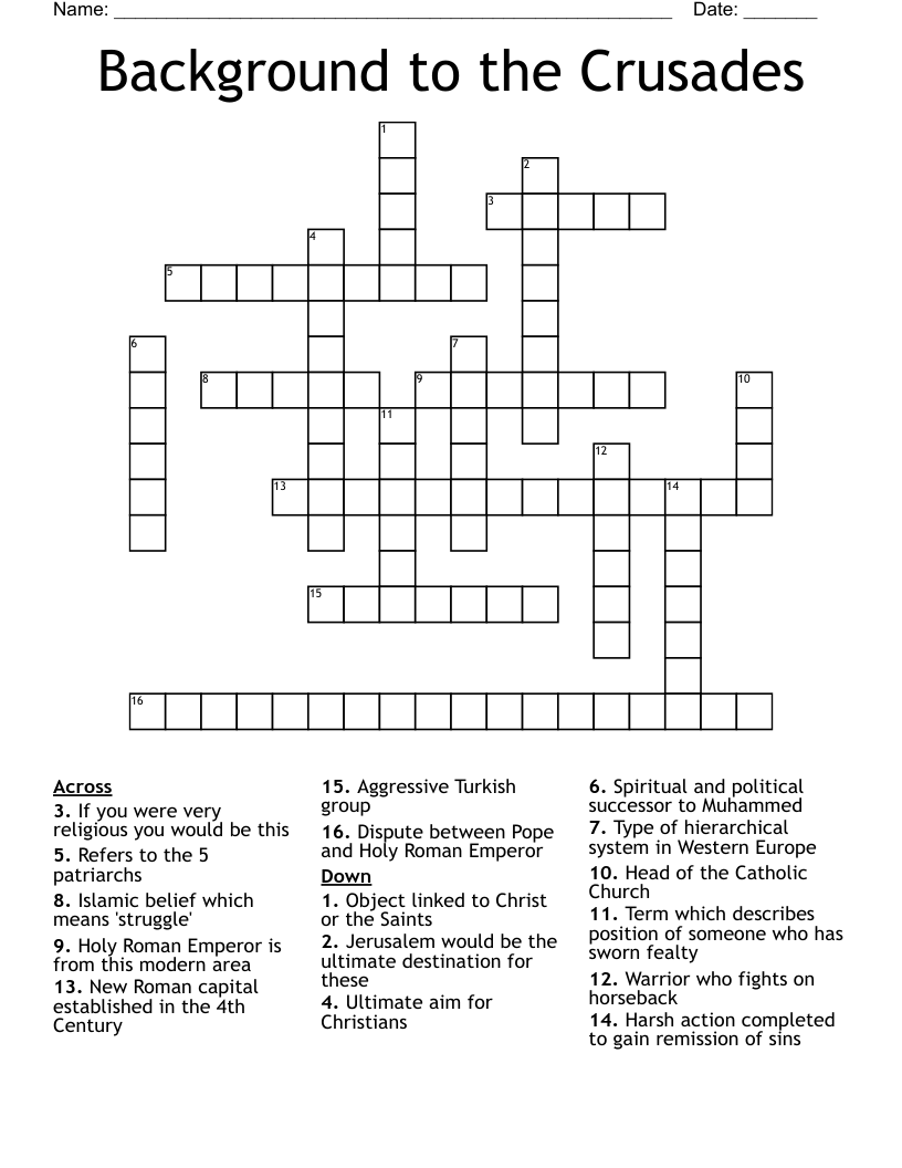 Background to the Crusades Crossword