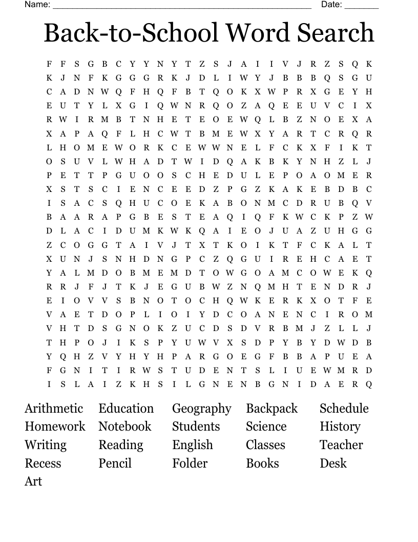 Back-to-School Word Search