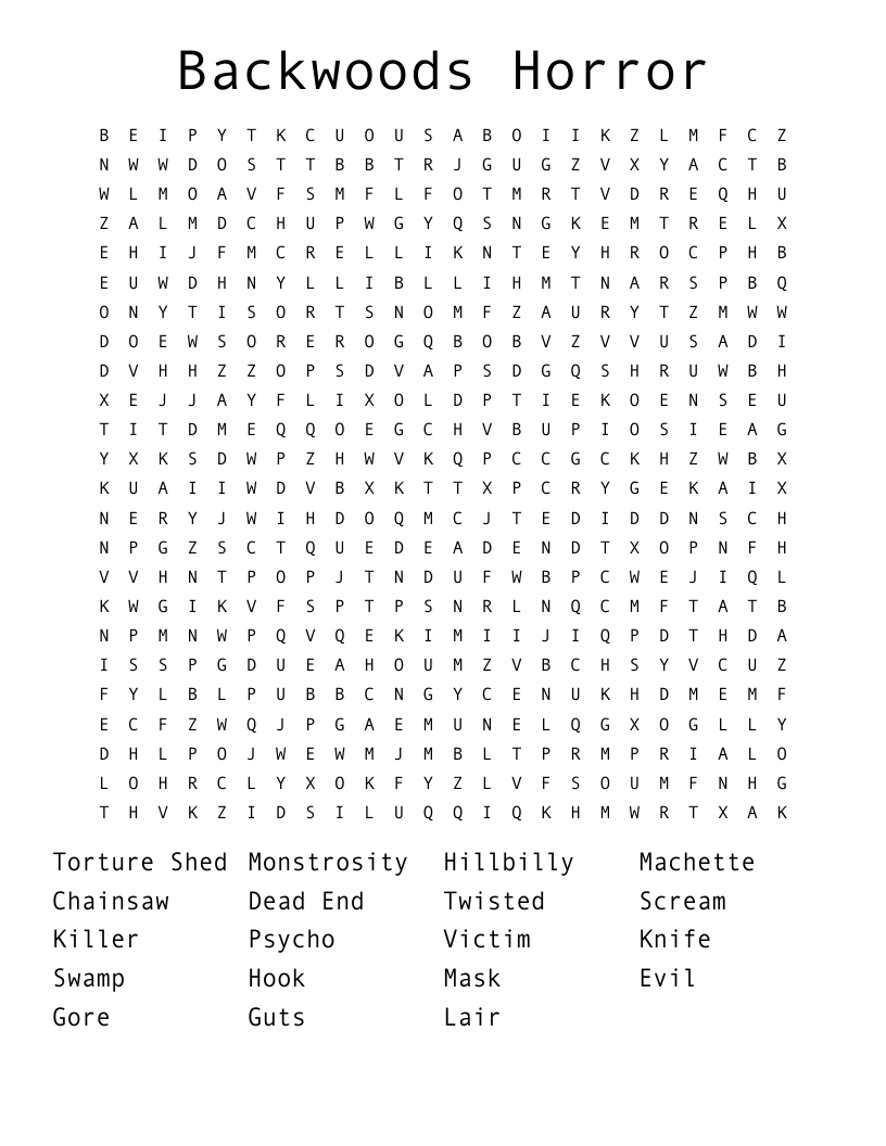 Backwoods Horror Word Search