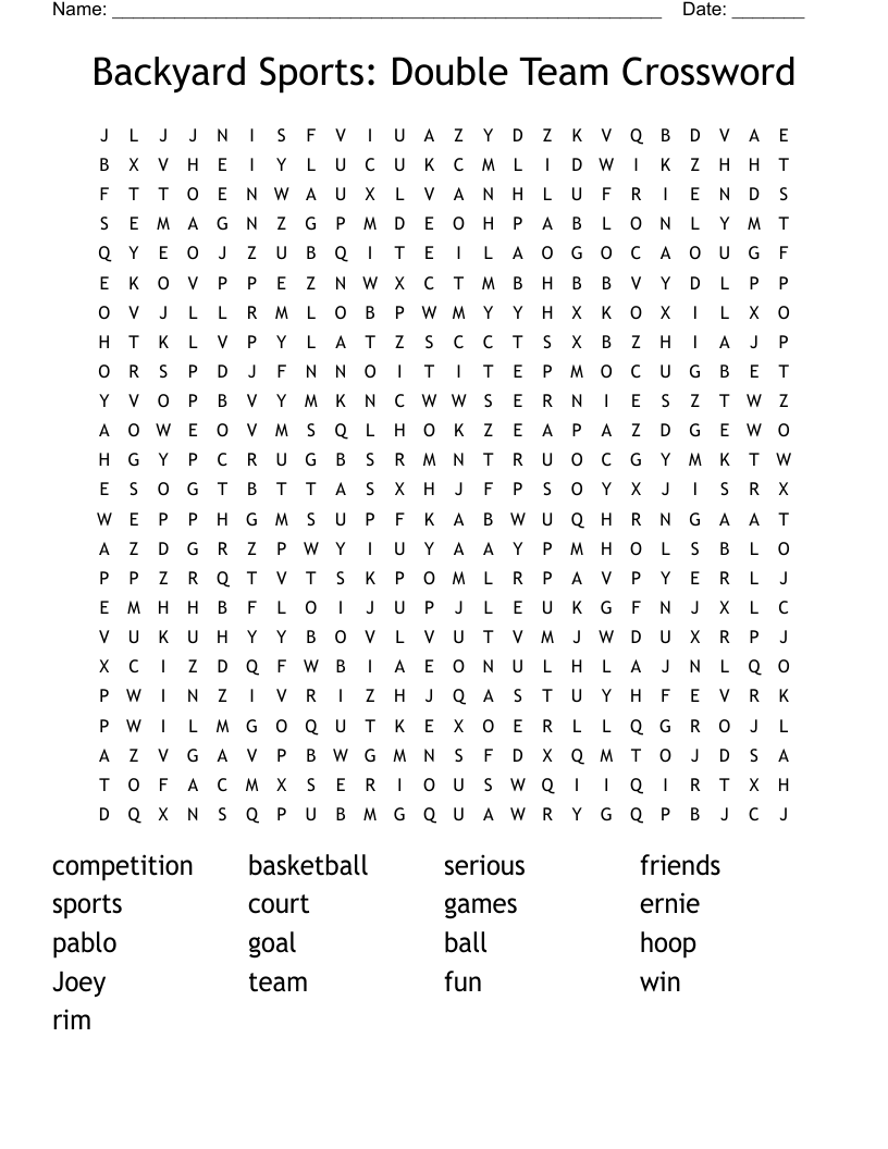 Backyard Sports: Double Team Crossword Word Search
