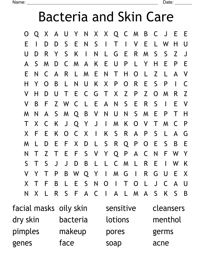 Bacteria and Skin Care Word Search