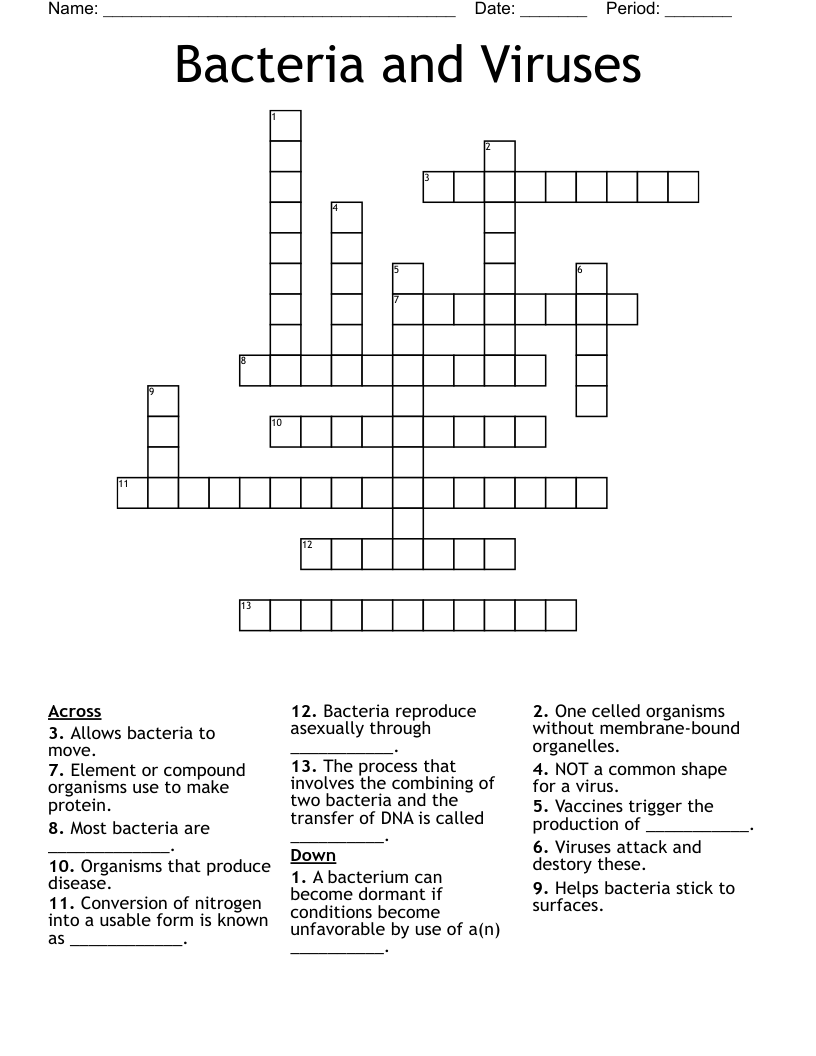 Bacteria and Viruses Crossword