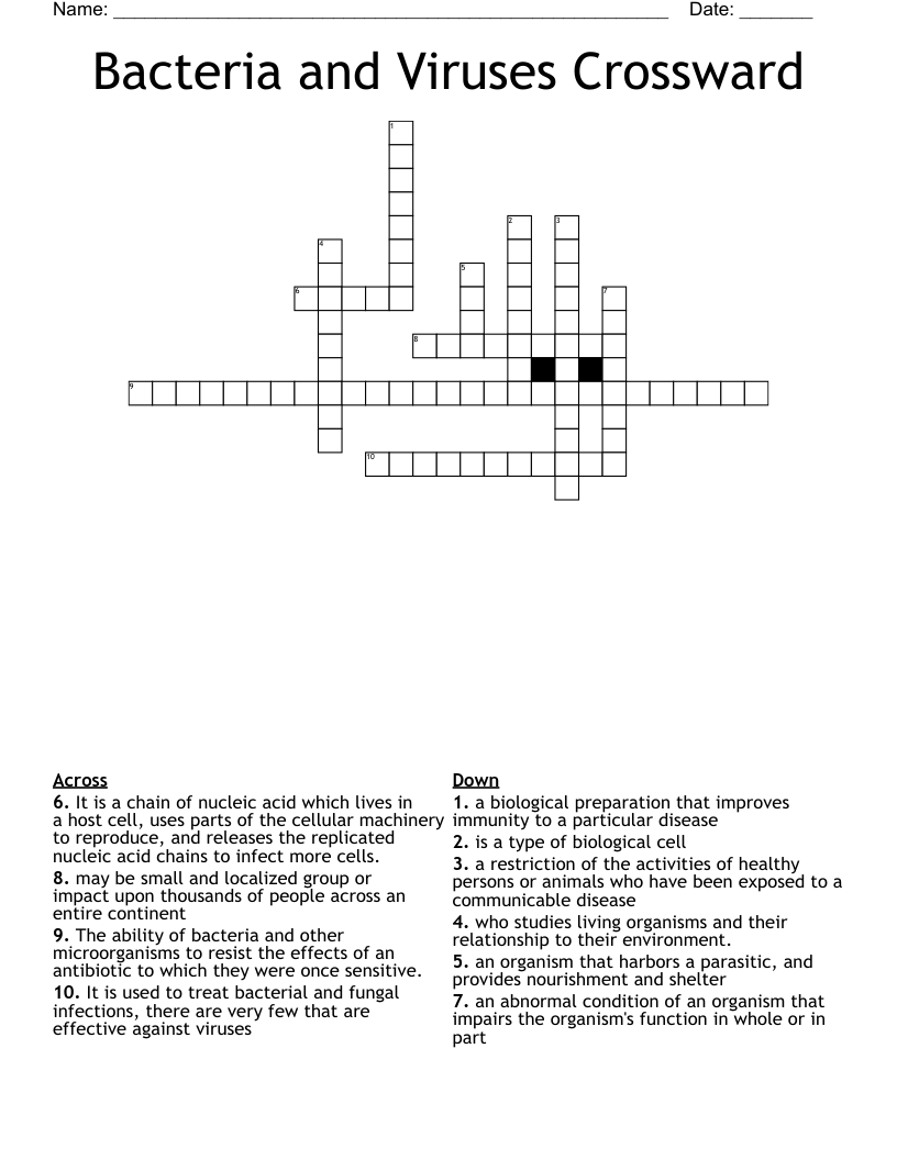 Bacteria and Viruses Crossward Crossword