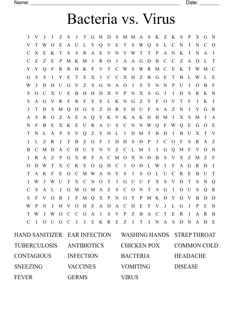 Bacteria vs. Virus Word Search