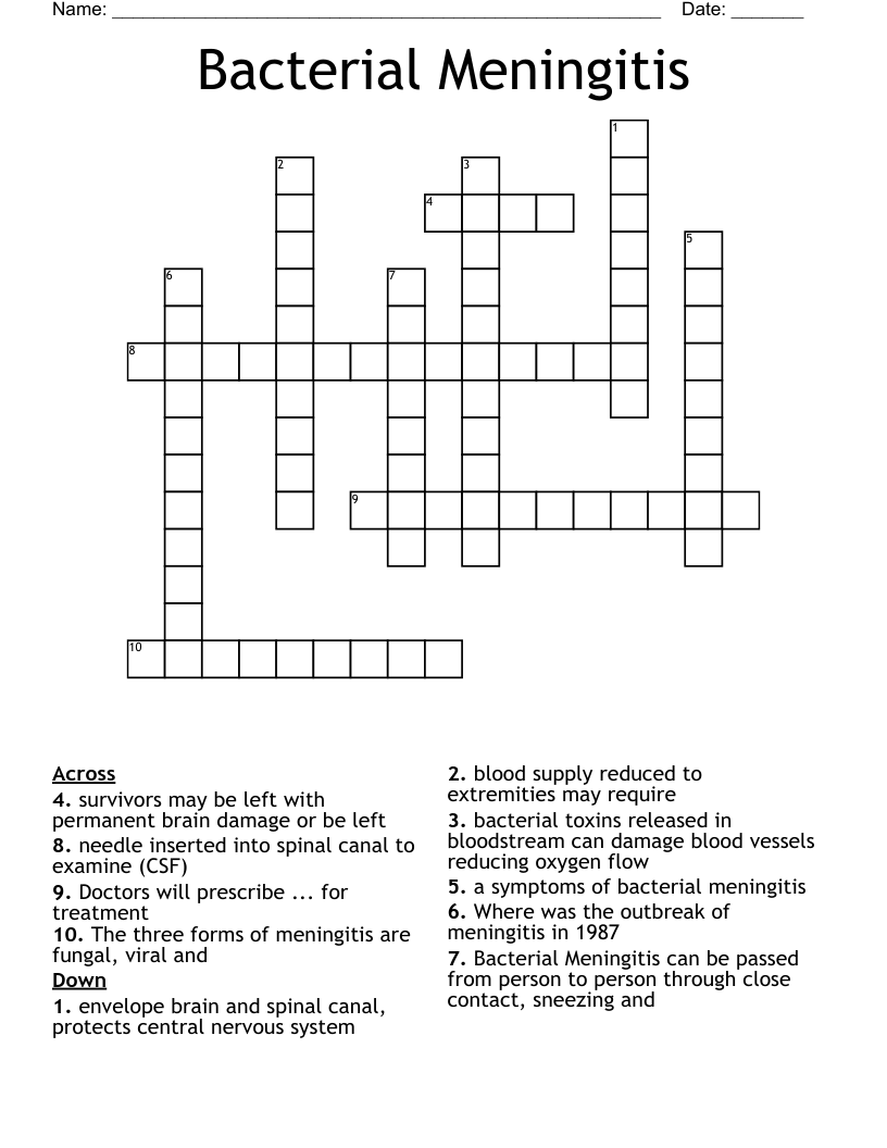 Bacterial Meningitis Crossword