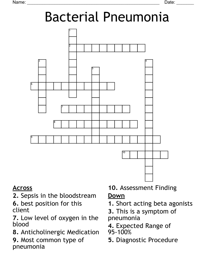 Bacterial Pneumonia Crossword