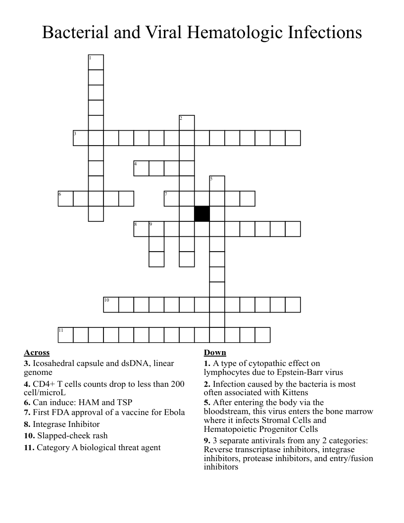 Bacterial and Viral Hematologic Infections Crossword