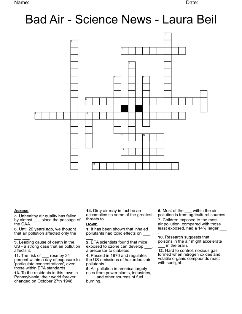 Bad Air - Science News - Laura Beil Crossword