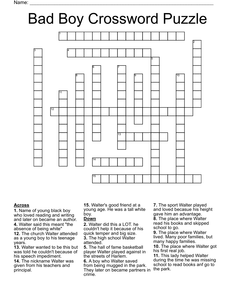 Bad Boy Crossword Puzzle