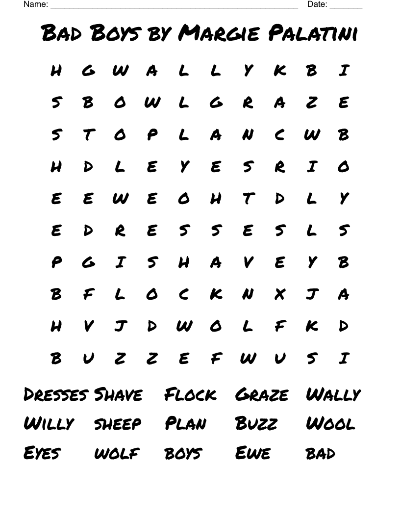 Bad Boys by Margie Palatini Word Search