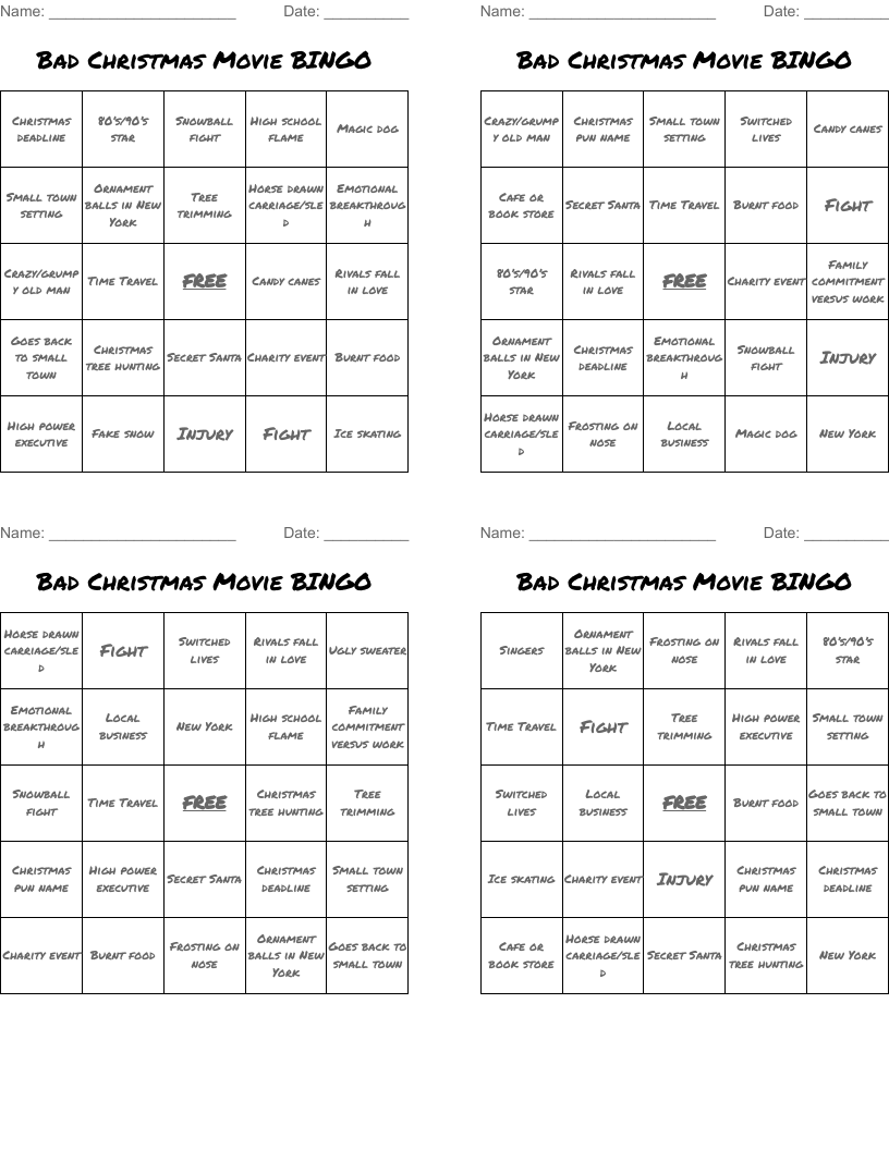 Bad Christmas Movie BINGO 