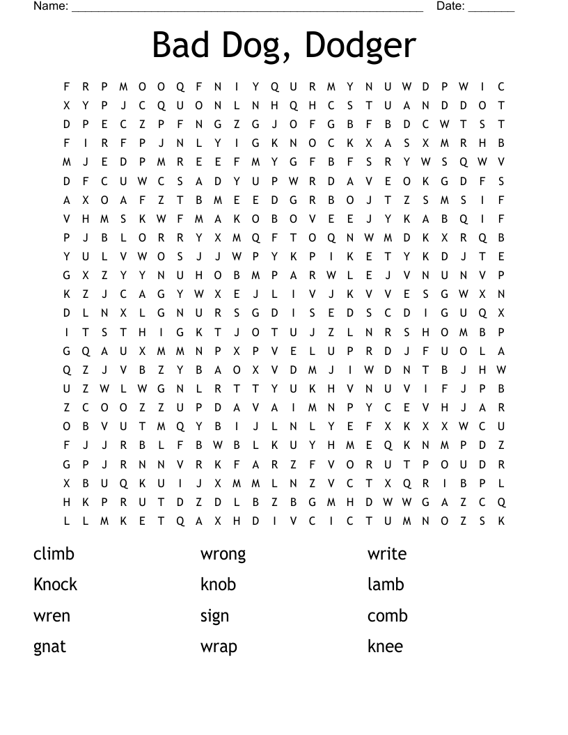 Bad Dog, Dodger Word Search
