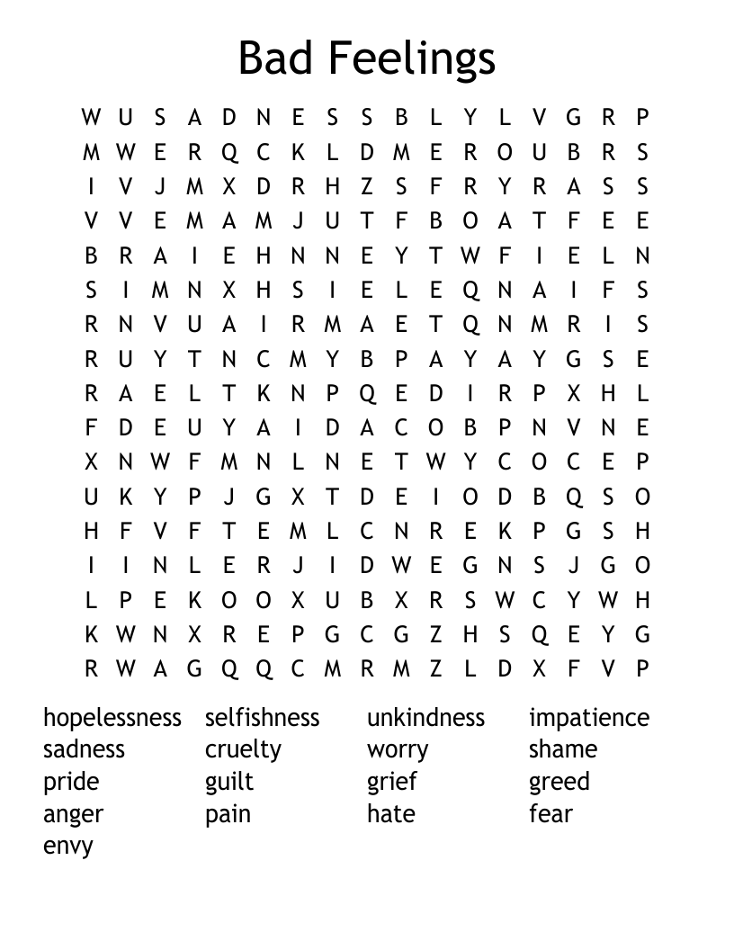 Bad Feelings Word Search