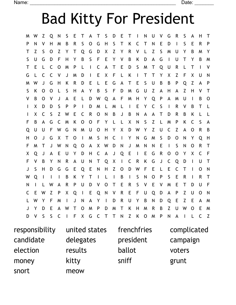 Bad Kitty For President Word Search