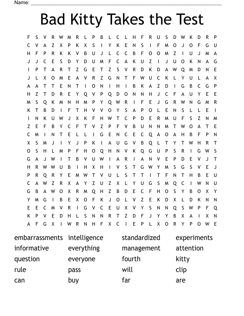 Bad Kitty Takes the Test Word Search