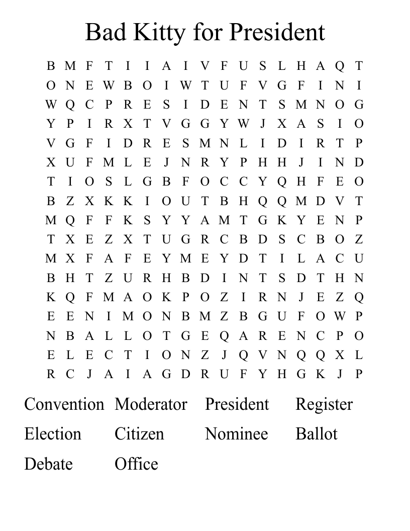 Bad Kitty for President Word Search