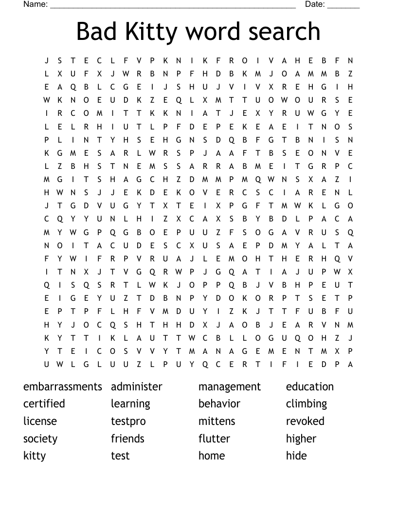 Bad Kitty word search