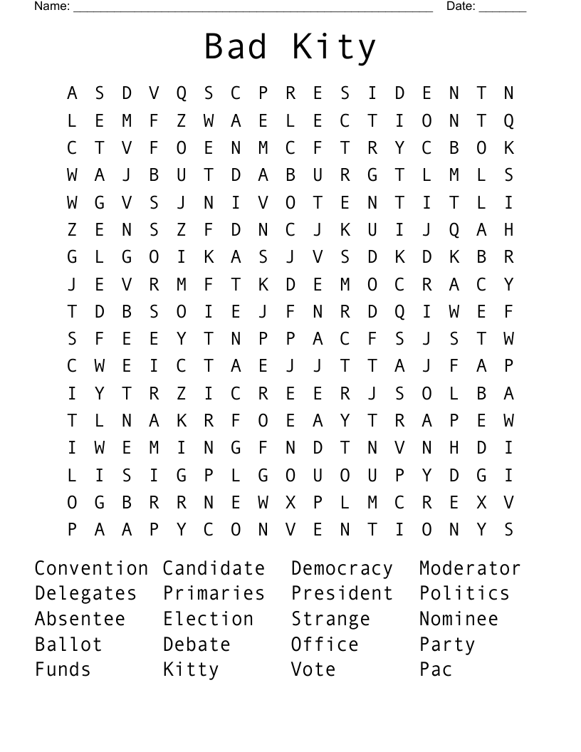 Bad Kity Word Search