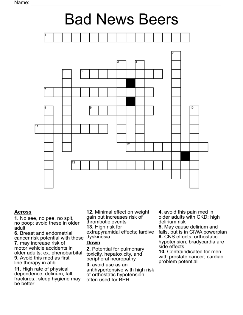 Bad News Beers Crossword