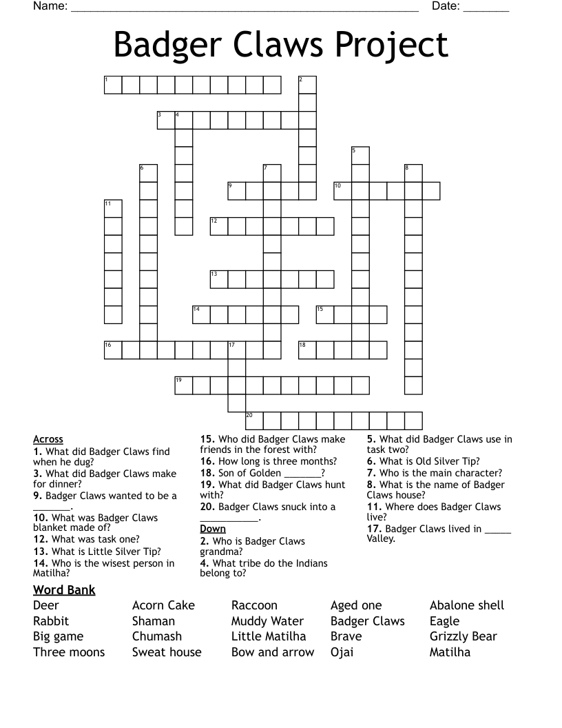 Badger Claws Project Crossword