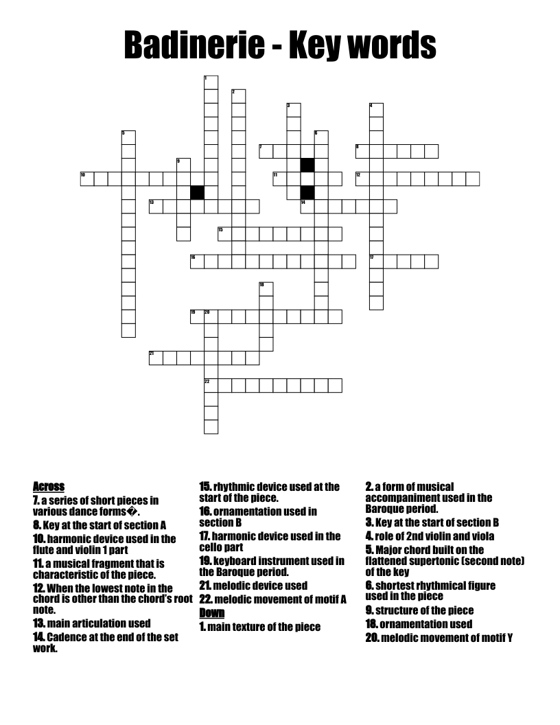 Badinerie - Key words Crossword