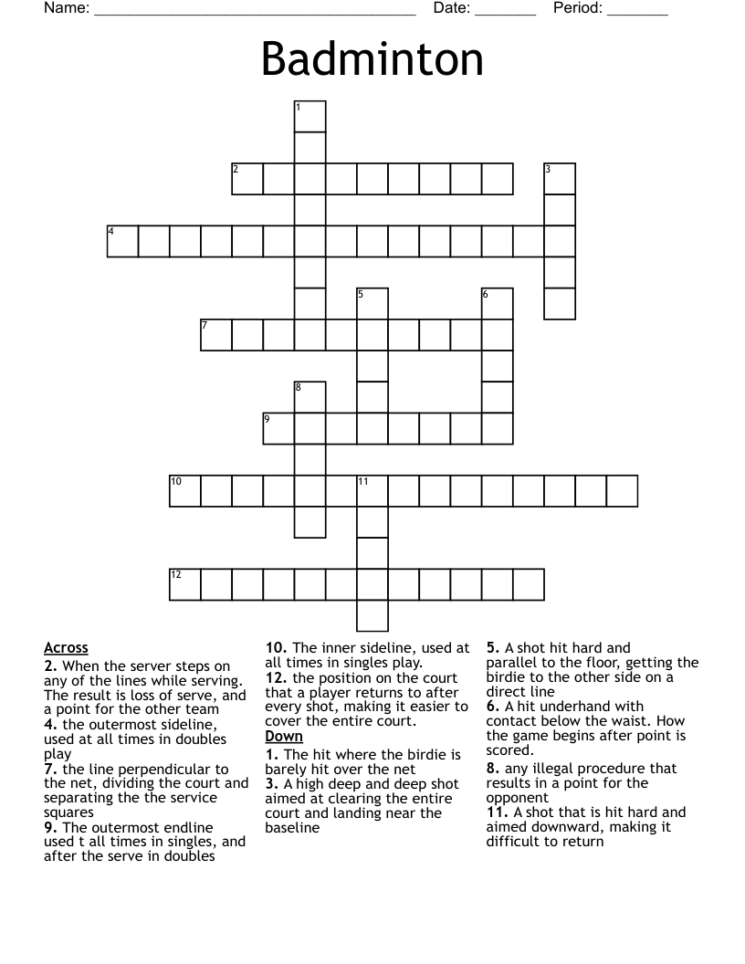 Badminton Crossword