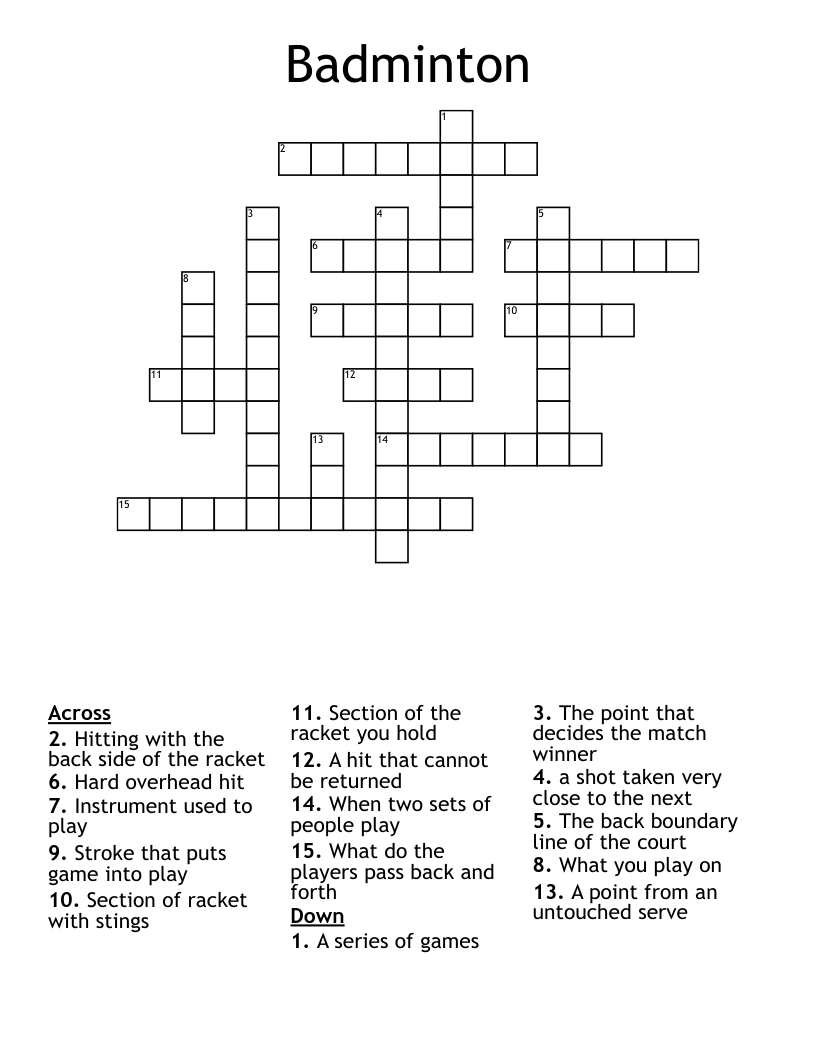 Badminton Crossword