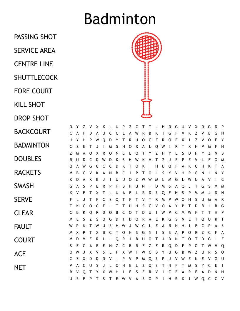 Badminton Word Search