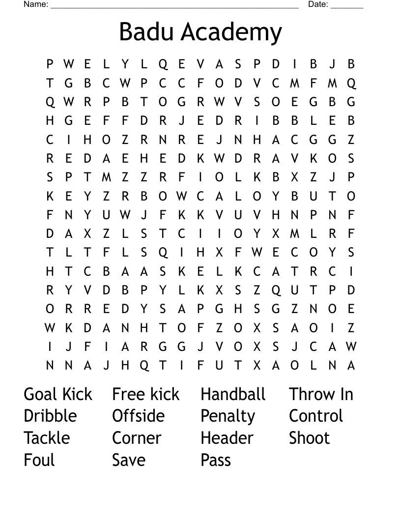 Badu Academy Word Search