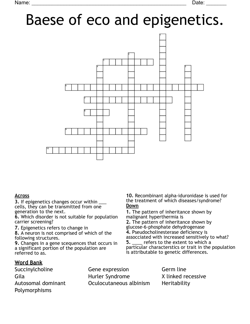 Baese of eco and epigenetics. Crossword