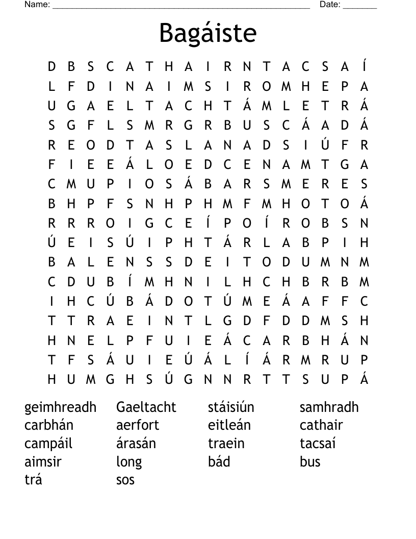 Bagáiste Word Search
