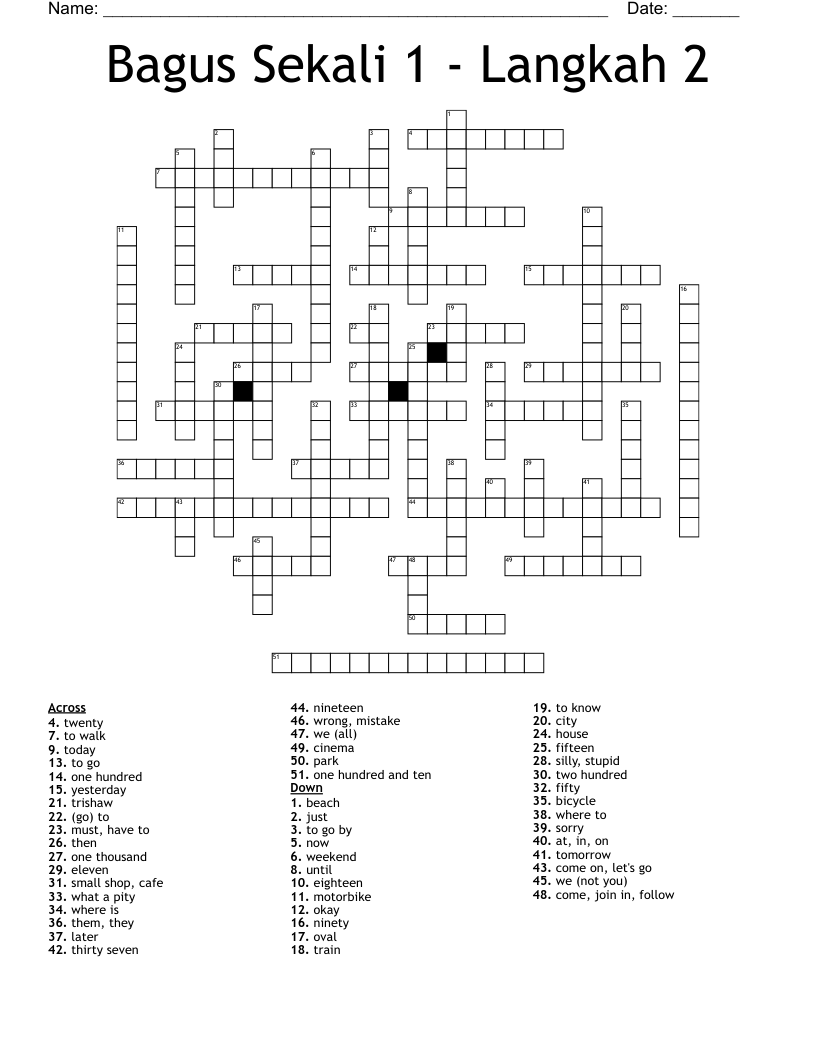 Bagus Sekali 1 - Langkah 2 Crossword