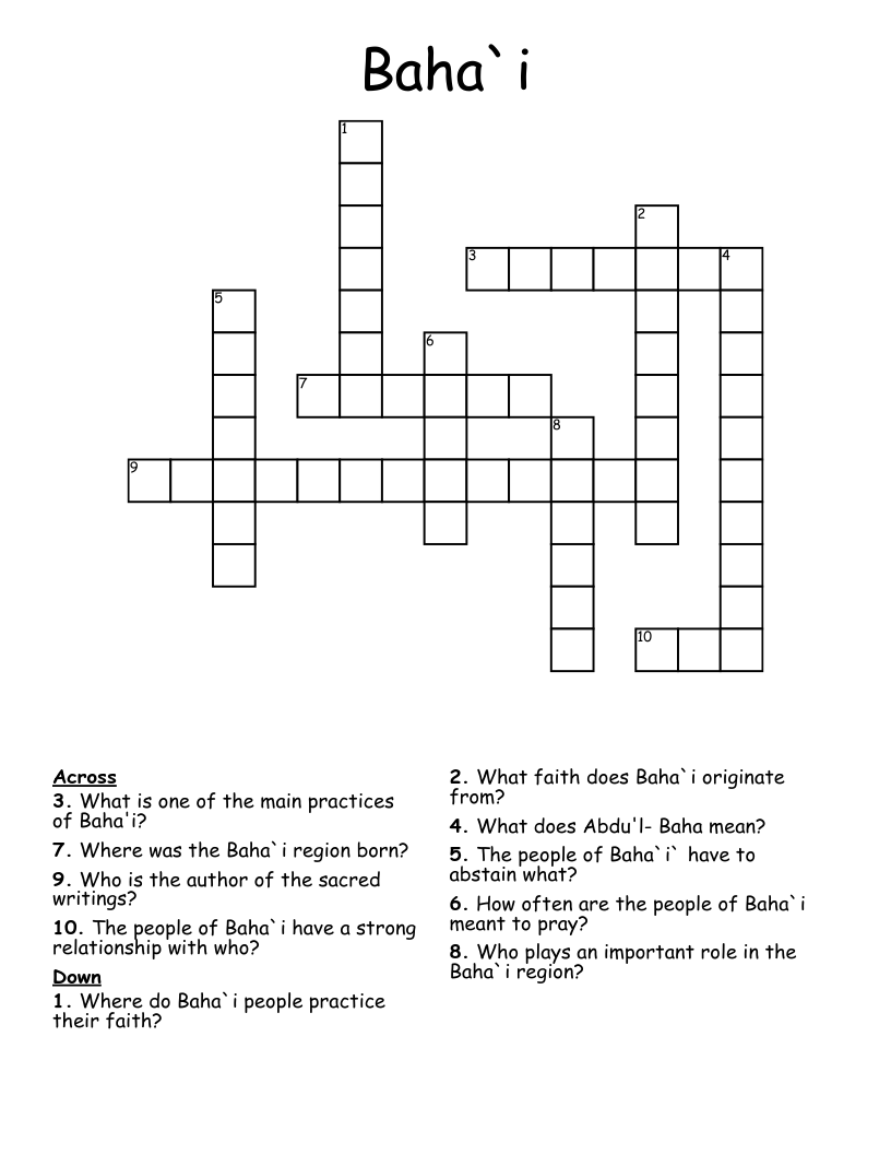 Baha`i Crossword