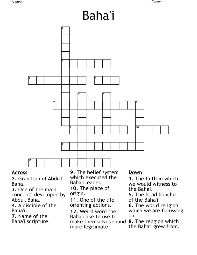 Baha'i Crossword